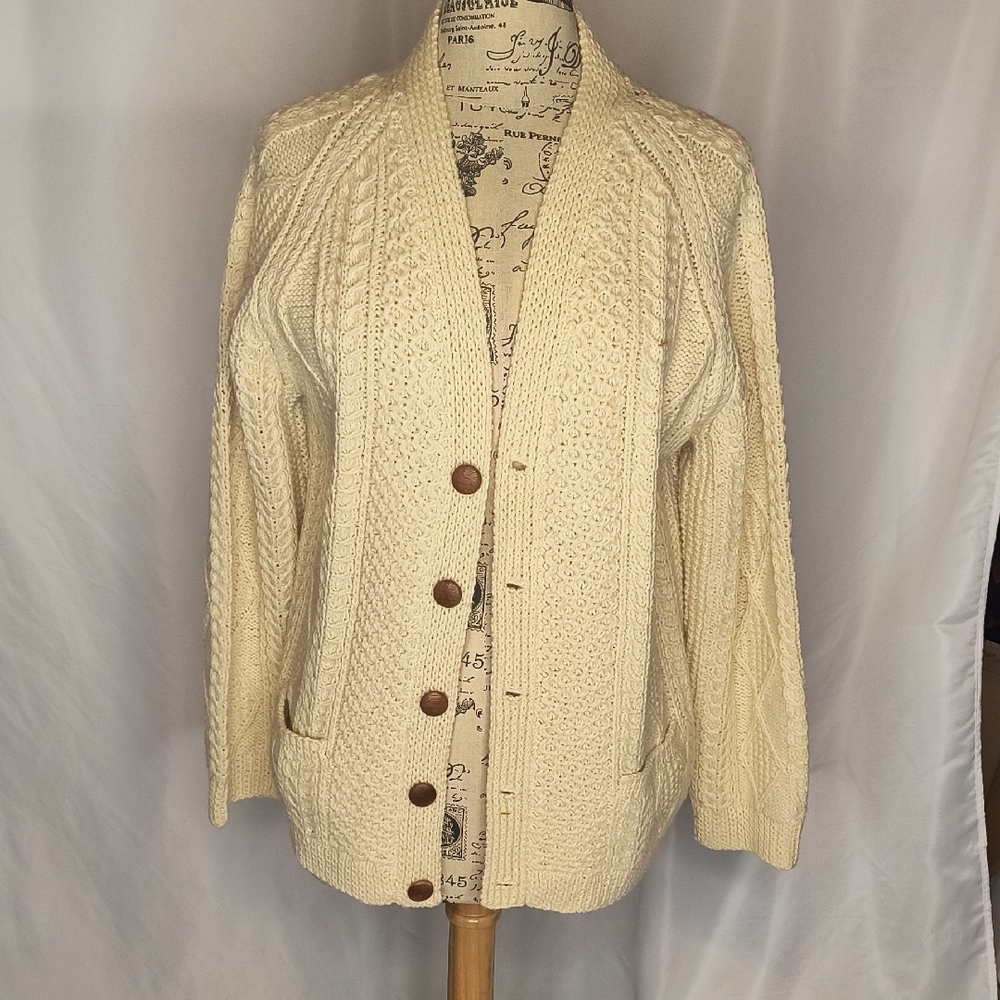 Rustic Cream Cable Knit Cardigan Classic, Cozy And Natural Aran-style